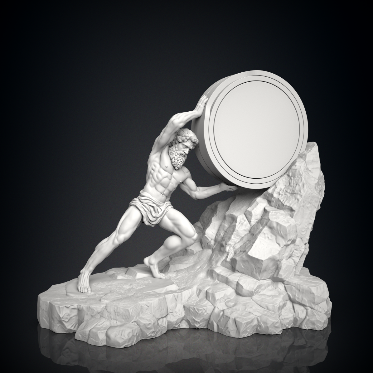 The Sisyphus Holder mythology-inspired desk sculpture for a 70 mm round tin