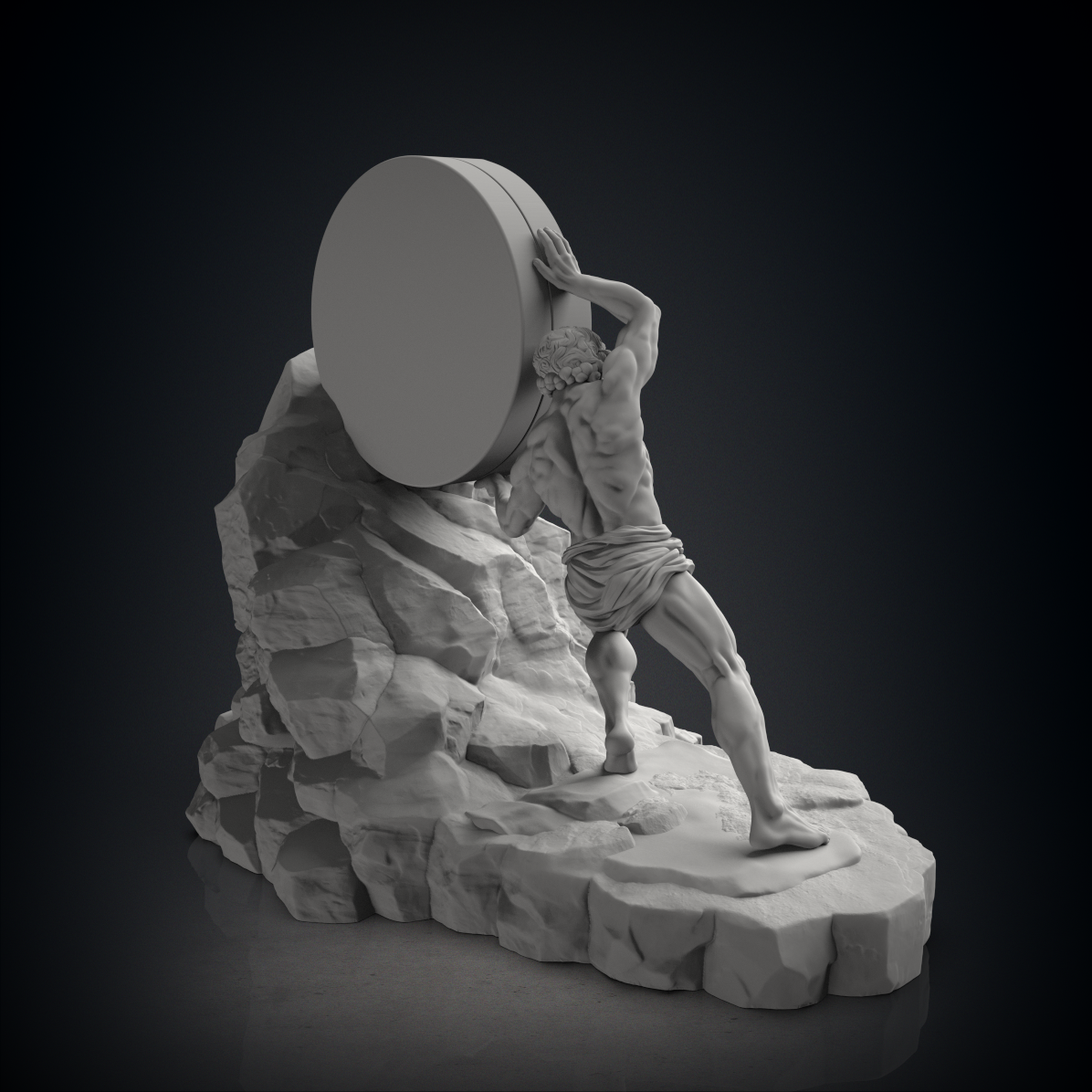 The Sisyphus Holder mythology-inspired desk sculpture for a 70 mm round tin