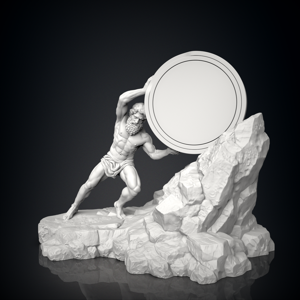 The Sisyphus Holder mythology-inspired desk sculpture for a 70 mm round tin